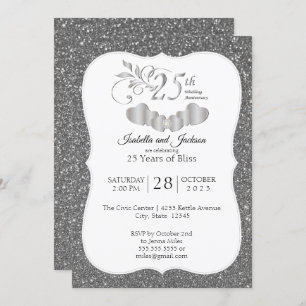 25th Silver Glitter Anniversary Invitation