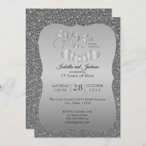 25th Silver Glitter Anniversary Invitation