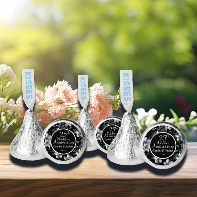 25th Silver Glitter Floral Wedding Anniversary  Hershey®'s Kisses® (Creator Uploaded)