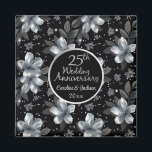 25th Silver Glitter Floral Wedding Anniversary  Magnet<br><div class="desc">25th Silver Glitter Floral Wedding Anniversary magnet - featuring silver and black glitter with floral silver glitter and Silver Letters and Number, this magnet is an unique, elegant, chic 25th Wedding Anniversary keepsake to offer to your Guests at your Celebration party. You can personalize the names of the Couple and...</div>