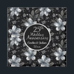 25th Silver Glitter Floral Wedding Anniversary  Magnet<br><div class="desc">25th Silver Glitter Floral Wedding Anniversary magnet - featuring silver and black glitter with floral silver glitter and Silver Letters and Number, this magnet is an unique, elegant, chic 25th Wedding Anniversary keepsake to offer to your Guests at your Celebration party. You can personalize the names of the Couple and...</div>
