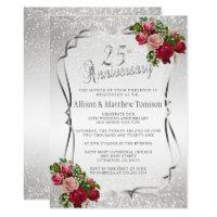 25th Silver Glitter Wedding Anniversary | DIY Text Invitation