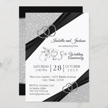 25th Silver Glitter Wedding Anniversary Invitation by DesignsbyDonnaSiggy at Zazzle