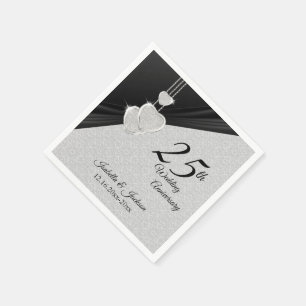 25th Silver Gray & Black Wedding Anniversary Napkins