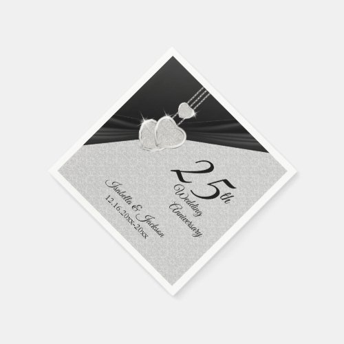 25th Silver Gray  Black Wedding Anniversary Napkins