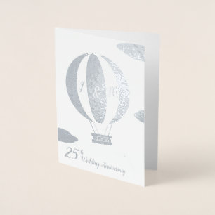 25th silver hot air balloon wedding anniversary foil card