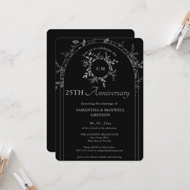25th Silver (or Other ) Wedding Anniversary  Invitation (Front/Back In Situ)