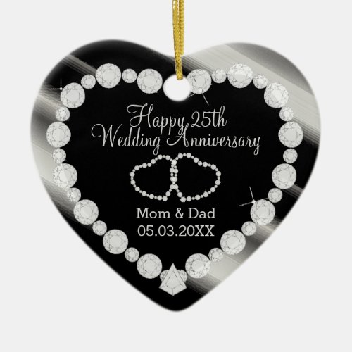 25th Silver Photo Wedding Anniversary Ceramic Ornament