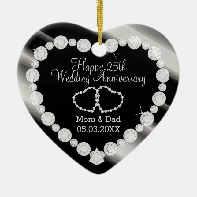 25th Silver Photo Wedding Anniversary Ceramic Ornament (Front)