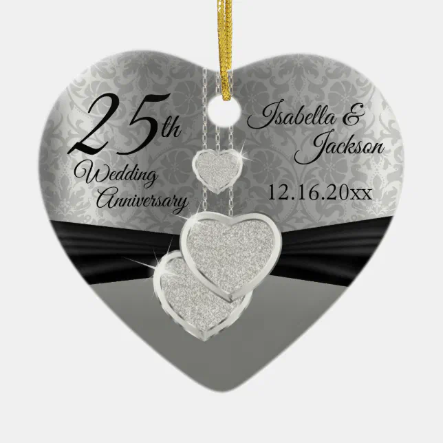 25th Silver Photo Wedding Anniversary with Photo Ceramic Ornament | Zazzle