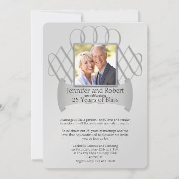 25th Silver Scroll Wedding Anniversary Invitation by NoteableExpressions at Zazzle