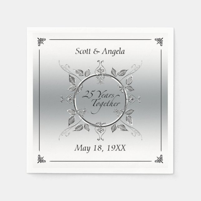 25th Silver Wedding Anniversary | 25 Years Elegant Napkins (Front)