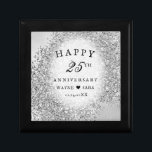 25th Silver Wedding Anniversary 2 Gift Box<br><div class="desc">Silvery metallic background with silver glitter announces the celebration of a happy 25th Silver anniversary. A gift of silver is traditional for this wedding anniversary milestone. The colors of white,  black lettering,  and silver are romantic for commemorative heart ornament.</div>