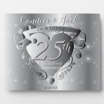 25th Silver Wedding Anniversary 3D Heart Emblem Pl Plaque | Zazzle