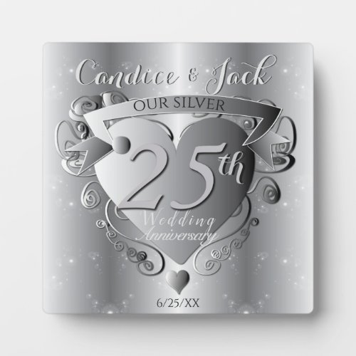 25th Silver Wedding Anniversary 3D Heart Emblem Plaque
