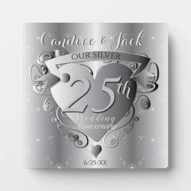 25th Silver Wedding Anniversary 3D Heart Emblem Plaque | Zazzle