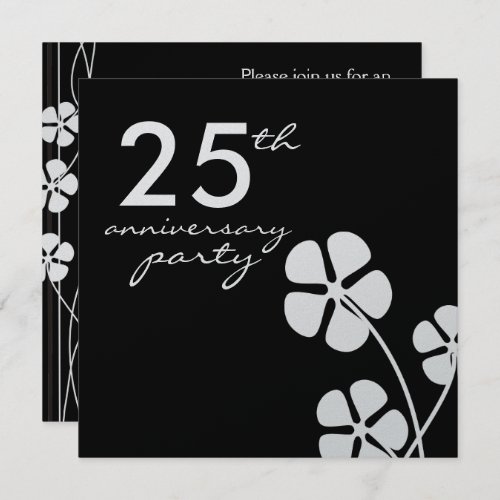 25th Silver Wedding Anniversary Black And White Invitation