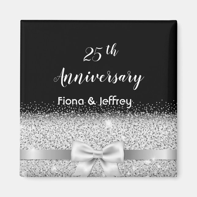 25th silver wedding anniversary black magnet (Front)