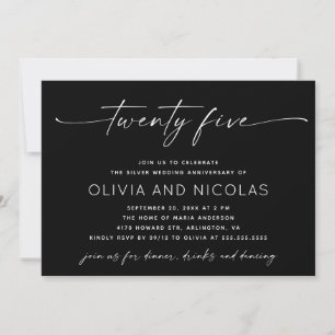 25th Silver Wedding Anniversary Black Photo Invitation