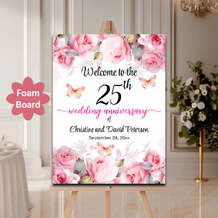 25th Silver Wedding Anniversary Blush Rose Welcome Foam Board