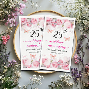 25th Silver Wedding Anniversary Blush Roses Paper Guest Towels