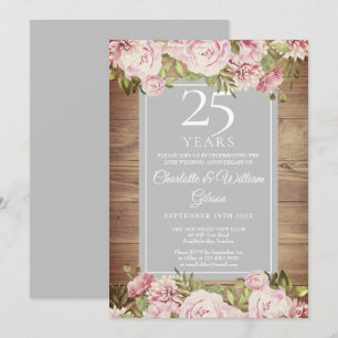 25th Silver Wedding Anniversary Boho Rustic Roses Invitation