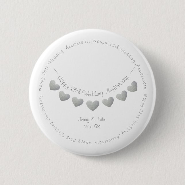 25th Silver Wedding anniversary bunting design Button (Front)