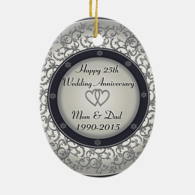 25th Silver Wedding Anniversary Ceramic Ornament (Back)