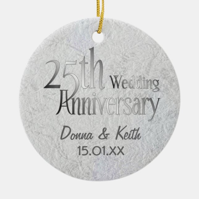 25th Silver Wedding Anniversary Ceramic Ornament (Front)