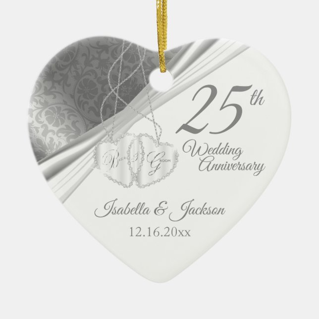 25th Silver Wedding Anniversary Ceramic Ornament (Front)