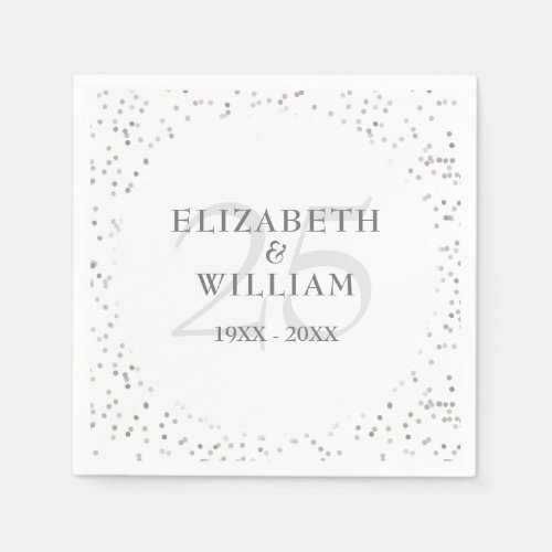 25th Silver Wedding Anniversary Chic Confetti Napkins