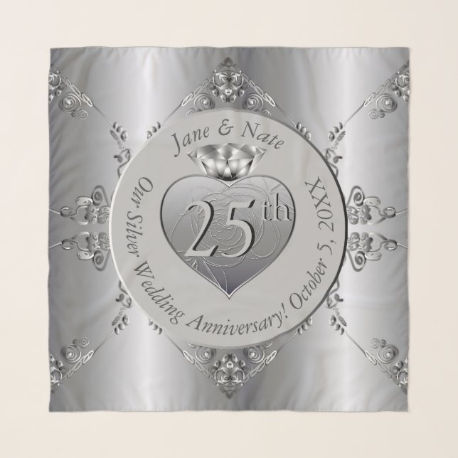 25th Silver Wedding Anniversary Chiffon Scarf (Front)