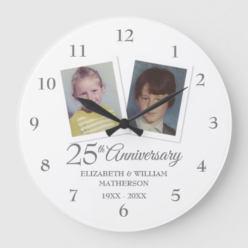 25th Silver Wedding Anniversary Childhood Photos Large Clock