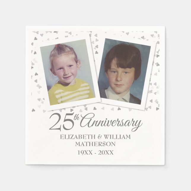 25th Silver Wedding Anniversary Childhood Photos Napkins (Front)