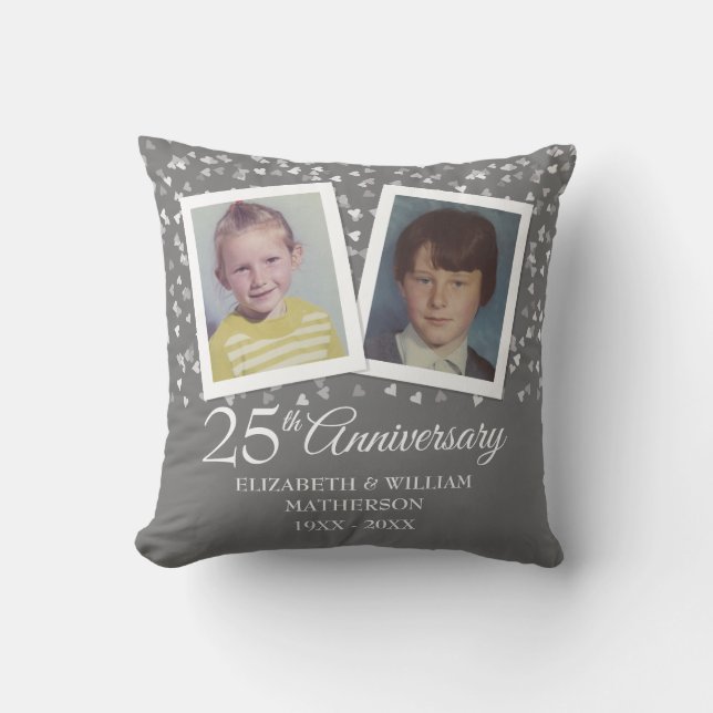 25th Silver Wedding Anniversary Childhood Photos Throw Pillow (Front)