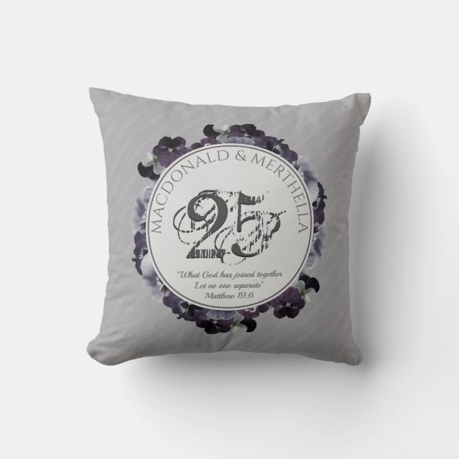 25th SILVER Wedding Anniversary | Christian Throw Pillow (Front)