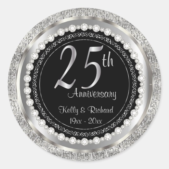 25th Silver Wedding Anniversary Classic Round Sticker (Front)