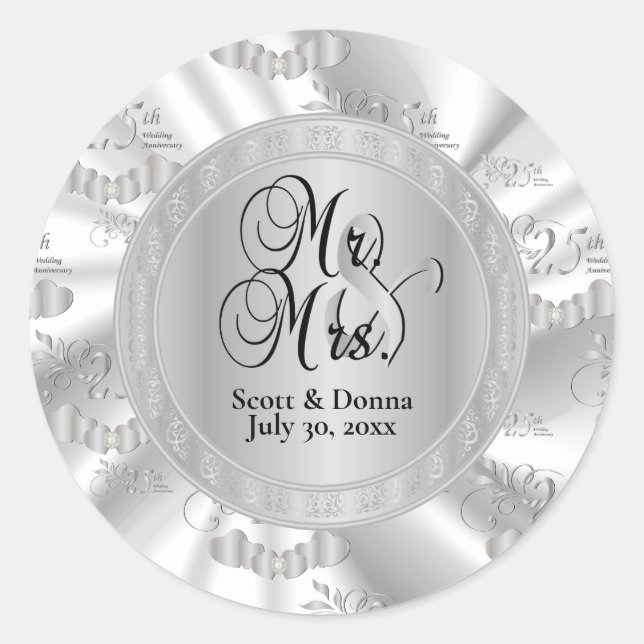 25th Silver Wedding Anniversary Classic Round Sticker (Front)