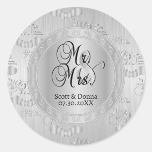 25th Silver Wedding Anniversary Classic Round Sticker