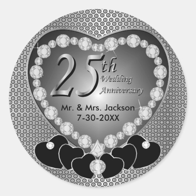 25th Silver Wedding Anniversary Classic Round Sticker (Front)