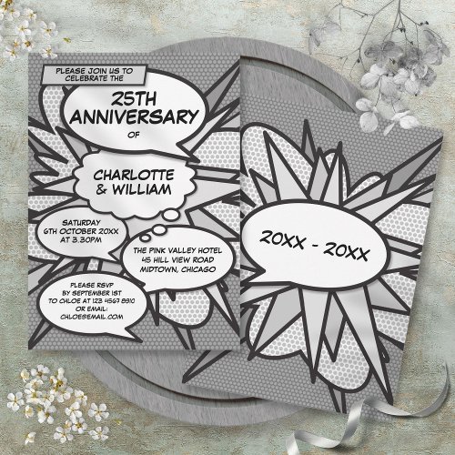 25th Silver Wedding Anniversary Comic Book Pop Art Invitation