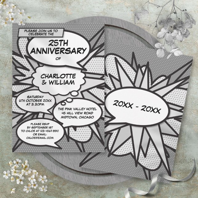 25th Silver Wedding Anniversary Comic Book Pop Art Invitation (25th Silver Wedding Anniversary Comic Book Pop Art Invitation)