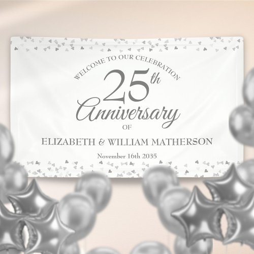 25th Silver Wedding Anniversary Confetti Welcome Banner
