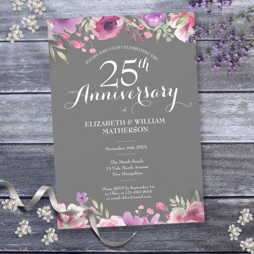 25th Silver Wedding Anniversary Country Floral Invitation