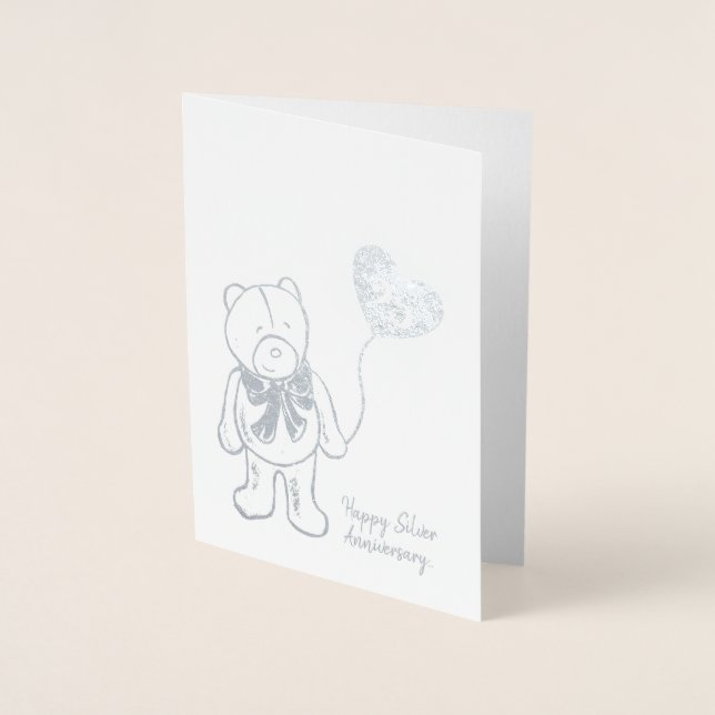 25th silver wedding anniversary cute husband bear foil card (Front)