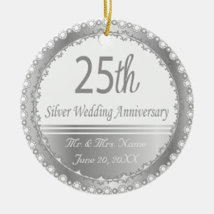 25th Silver Wedding Anniversary Design Ceramic Ornament