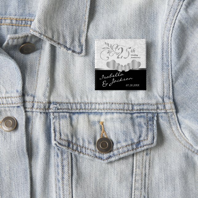 25th Silver Wedding Anniversary Design Pinback Button (In Situ)