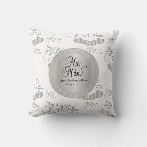 25th Silver Wedding Anniversary  DIY Name  Date Throw Pillow