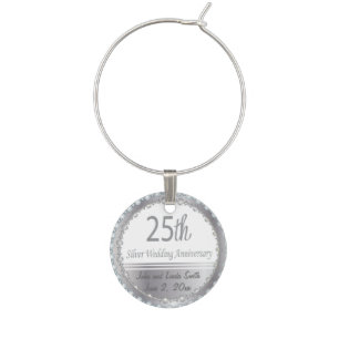 25th Silver Wedding Anniversary   DIY Name & Date Wine Glass Charm