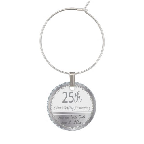 25th Silver Wedding Anniversary  DIY Name  Date Wine Glass Charm